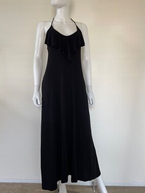 Boston Proper Black Ruffled Halter Maxi Dress
